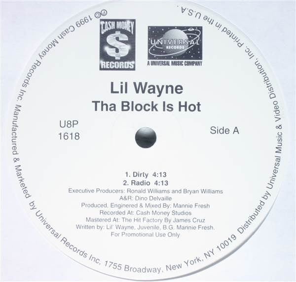 Lil Wayne ‎- The Block Is Hot - VG+ 12" Single Promo 1999 USA - Rap / Hip Hop - Shuga Records