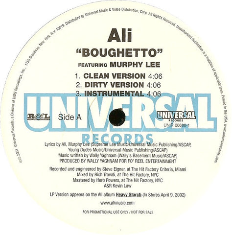 Ali ‎– Boughetto / I Got This - M- 12" Promo Single 2002 Iniversal USA - Hip Hop