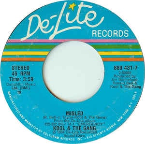 Kool & The Gang- Misled / Rollin'- VG+ 7" Single 45RPM- 1984 De-Lite Records USA- Electronic/Funk/Soul