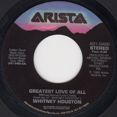 Whitney Houston ‎– Greatest Love Of All / Thinking About You - Mint- 45rpm 1986 USA - Soul / Ballad