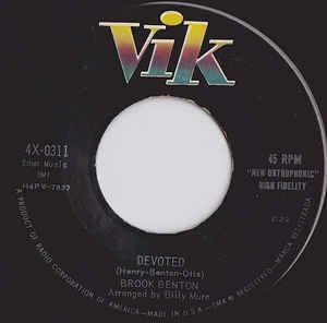 Brook Benton- Devoted / A Million Miles From Nowhere- VG+ 7" Single 45RPM- 1957 Vik USA- Blues/R&B