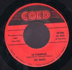 The Crests- 16 Candles / Beside You- VG 7" Single 45RPM- 1958 Coed USA- Rock/Doo Wop - Shuga Records