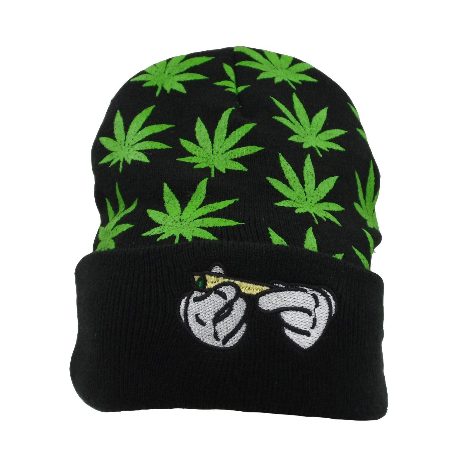 New Green Weed Marijuana Acrylic Beanie Hat Leaf Pot Cuffed Knit Winter Weed Beanie Hat Mens Women