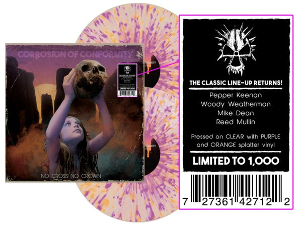 Corrosion Of Conformity ‎– No Cross No Crown - New Vinyl 2 Lp 2018 Nuclear Blast Pressing on Clear with Purple and Orange Splatter Vinyl (Limited to 1000) - Hardcore / Stoner Rock - Shuga Records