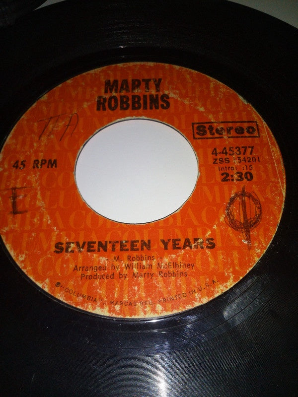 Marty Robbins ‎– The Chair / Seventeen Years - VG+ 45rpm 1971 USA - Country - Shuga Records