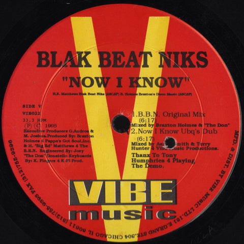 Blak Beat Niks (Ron Trent)‎– Now I Know / He's The Man - VG+ 12" Single Record 1995 Vibe Music USA Vinyl - Chicago House