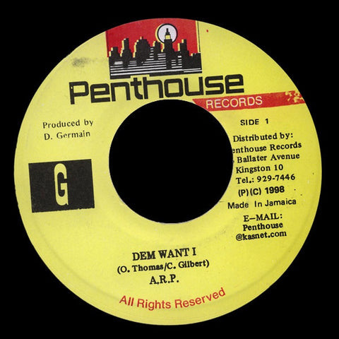A.R.P. ‎– Dem Want I - VG+ 45rpm 1998 Jamaica Penthouse Records - Reggae