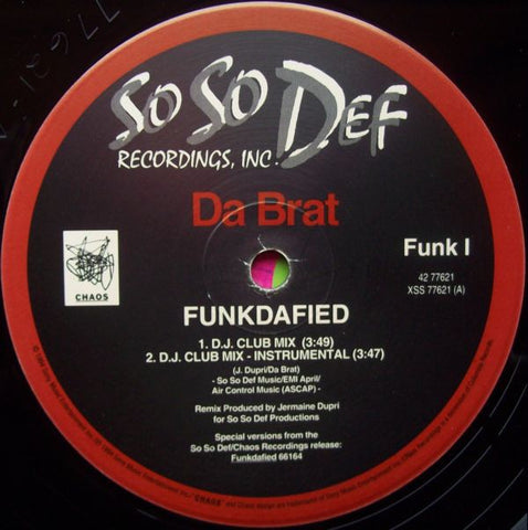 Da Brat - Funkdafied - VG+ 12" Single 1994 So So Def USA - Hip Hop