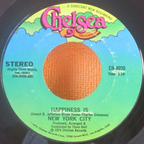 New York City ‎– Happiness Is / Darling Take Me Back VG 7" Single 45RPM 1974 Chelsea USA - Funk / Soul