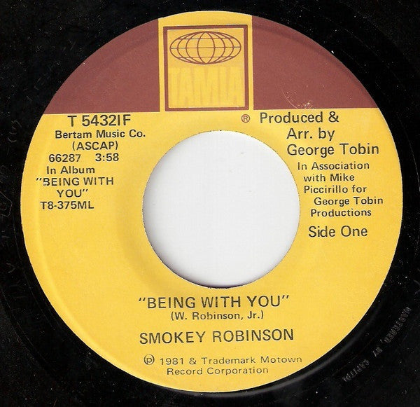 Smokey Robinson ‎– Being With You / What's In Your Life For Me - VG+ 45rpm 1981 USA - Soul - Shuga Records