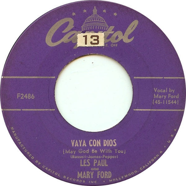 Les Paul And Mary Ford ‎– Vaya Con Dios / Johnny (Is The Boy For Me) - VG+ 45rpm 1953 USA - Jazz / Pop - Shuga Records