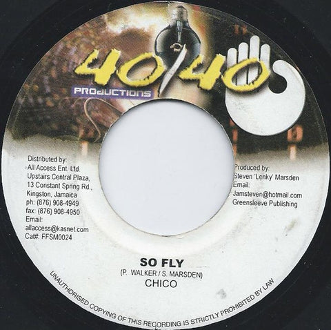 Chico ‎– So Fly / Masterpiece Riddim - VG+ 7" Single 45 rpm 2002 40/40 Productions Jamiaca - Reggae / Dancehall