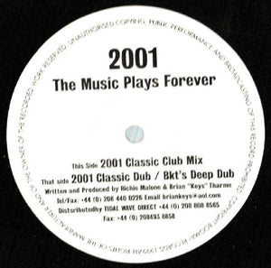 2001 ‎– The Music Plays Forever - VG+ 12" Single 1999 UK - House