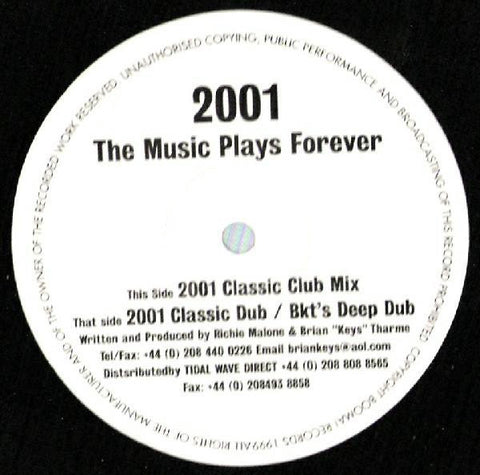 2001 ‎– The Music Plays Forever - VG+ 12" Single 1999 UK - House