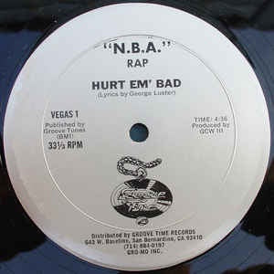 Hurt Em' Bad ‎– N.B.A. Rap VG+ - 12" Single 1982 Groove Time USA - Hip Hop/Funk
