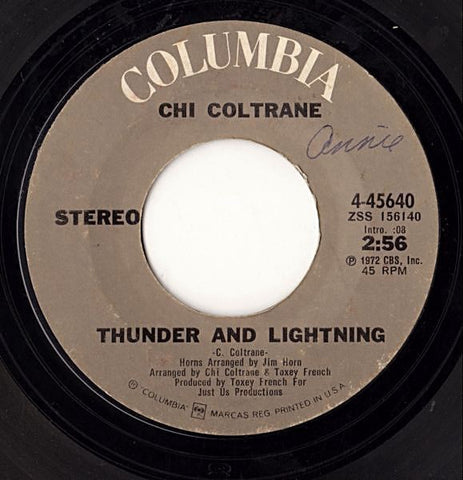 Chi Coltrane ‎– Thunder And Lightning / Tome To Come In - VG+ 45rpm 1972 USA - Rock / Pop
