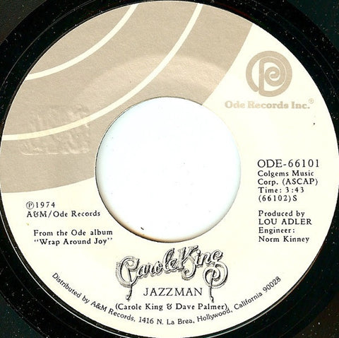 Carole King ‎– Jazzman / You Go Your Way, I'll Go Mine - VG+ 45rpm 1974 USA - Rock / Folk