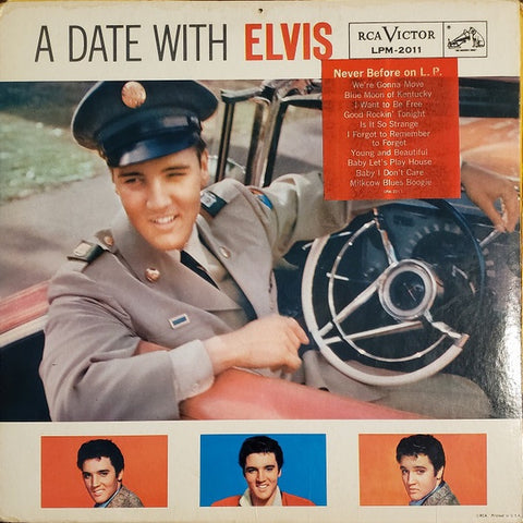 Elvis Presley ‎– A Date With Elvis - VG Lp Record 1959 RCA USA Mono Original Vinyl & Hype Sticker - Rock & Roll / Rockabilly