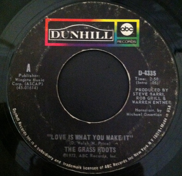 The Grass Roots ‎– Love Is What You Make It / Someone To Love - VG+ 45rpm 1973 USA - Rock / Pop - Shuga Records
