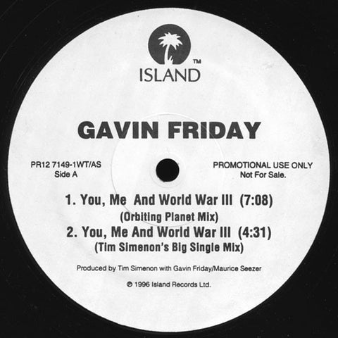 Gavin Friday - You Me And World War III VG+ - 12" Single 1996 Island USA - Synth-Pop