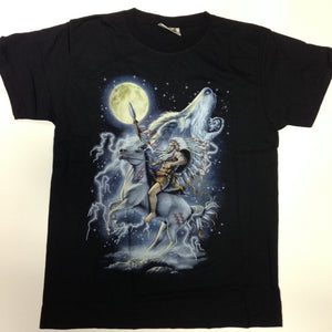 Wolf and Profile Under Moon Black 100% Cotton T-Shirt