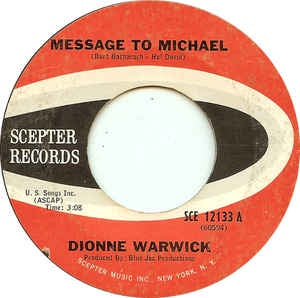 Dionne Warwick ‎- Message To Michael / Here Where There Is Love - VG+ 7" 45 Single 1966 USA - Funk / Soul