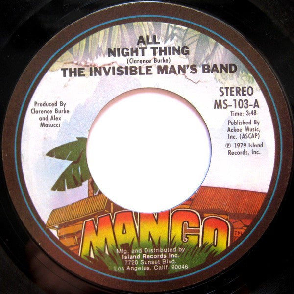 The Invisible Man's Band - All Night Thing - VG+ 7" Single 45RPM 1979 Mango Stereo USA - Disco - Shuga Records