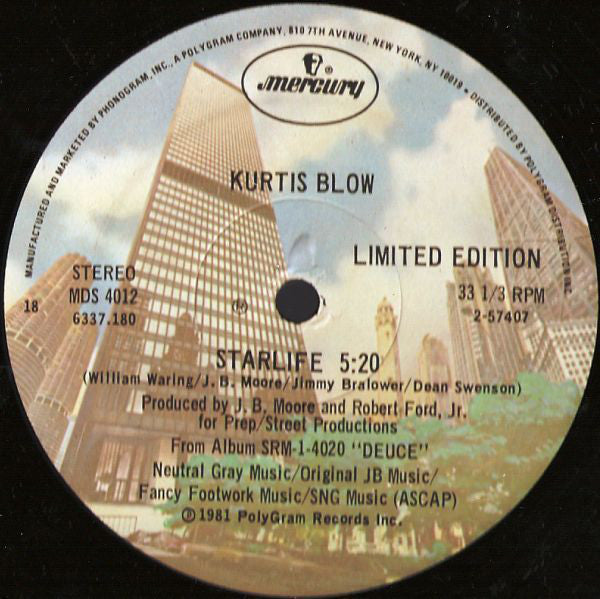 Kurtis Blow - Starlife / Way Out West - Mint- 12" Single USA 1981 (Original Press Limited Edition) - Hip Hop
