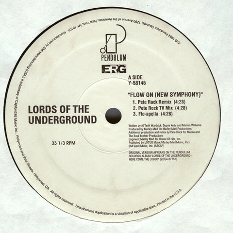 Lords Of The Underground - Flow On (New Symphony) VG+ - 12" Single 1994 Pendulum USA - Hip Hop