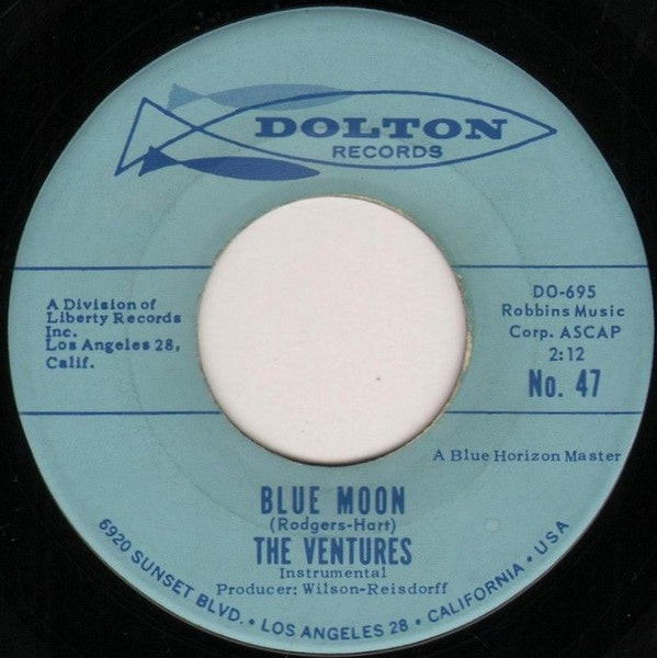 The Ventures ‎- Blue Moon - VG+ 7" Single 45 RPM 1961 USA - Rock / Pop - Shuga Records