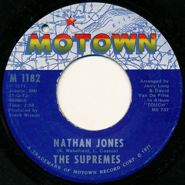 The Supremes ‎– Nathan Jones / Happy (Is A Bumpy Road) - VG+ 45rpm 1971 USA - Funk / Soul - Shuga Records
