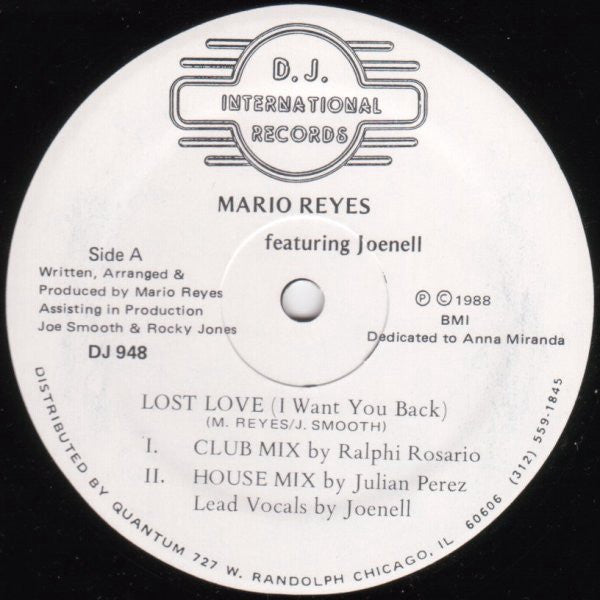 Mario Reyes Featuring Joenell - Lost Love (I Want You Back) - VG+ 12" Single Record 1988 D.J. International USA Vinyl - Chicago House - Shuga Records