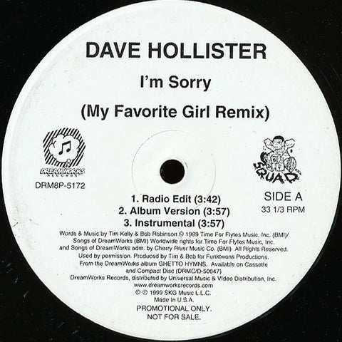 Dave Hollister ‎– I'm Sorry / My Favorite Girl - Mint- 12" Single Promo 1999 USA - Hip Hop