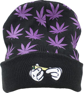 New Purple Weed Marijuana Acrylic Beanie Hat Leaf Pot Cuffed Knit Winter Weed Beanie Hat Mens Women