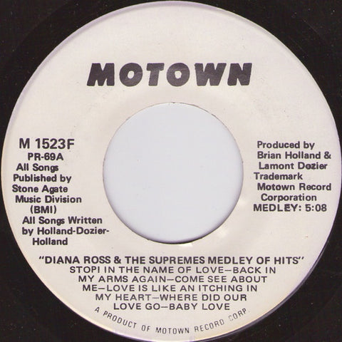 Diana Ross & The Supremes ‎– Diana Ross & The Supremes Medley Of Hits MINT- 7" Single 45rpm 1980 Motown Promo USA - Soul / Disco