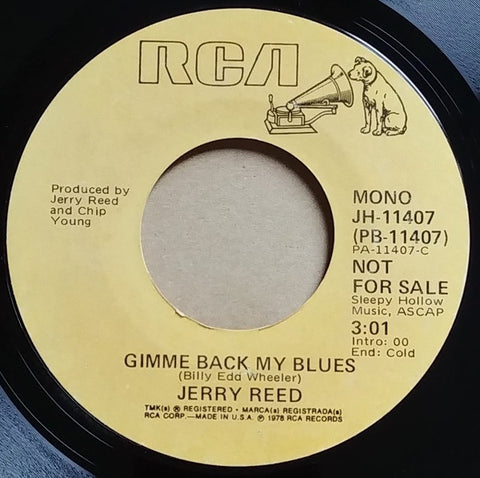 Jerry Reed ‎– Gimme Back My Blues VG+ 7" Single 45rpm 1978 RCA Promo USA - Country