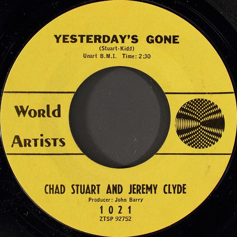 Chad Stuart And Jeremy Clyde ‎– Yesterday's Gone / Lemon Tree VG+ 7" Single 45rpm 1964 World Artists USA - Pop