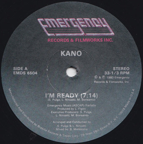 Kano - I'm Ready VG - 12" Single 1980 Emergency USA - Italo-Disco