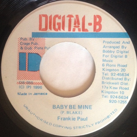 Frankie Paul ‎– Baby Be Mine / Version - VG+ 7" Single 45rpm 1996 Digital-B Jamaica - Reggae