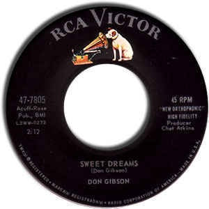 Don Gibson- Sweet Dreams / The Same Street- VG+ 7" Single 45RPM- 1960 RCA Victor USA- Folk/Country - Shuga Records