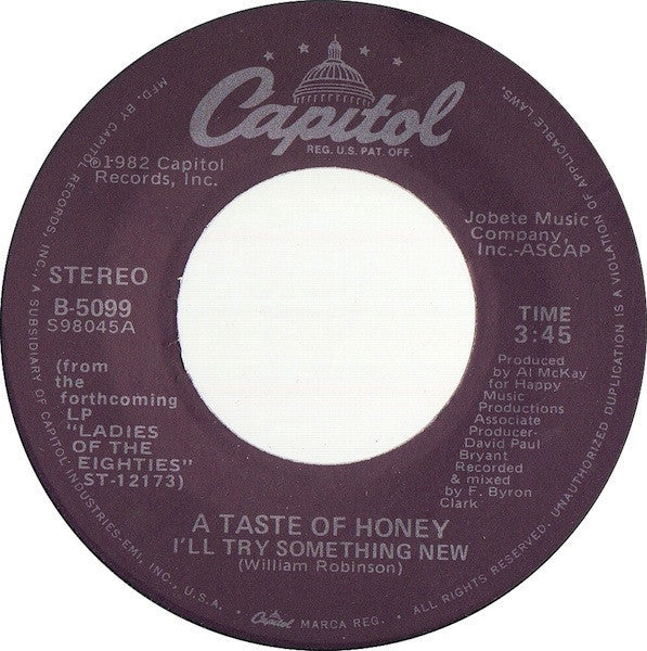 A Taste Of Honey ‎– I'll Try Something New / Good-Bye Baby - VG+ 45rpm 1980 USA - Soul / Funk - Shuga Records