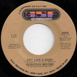 Dorothy Moore- Cry Like A Baby / Just The One I've Been Looking For- VG 7" Single 45RPM- 1973 GSF USA- Funk/Soul