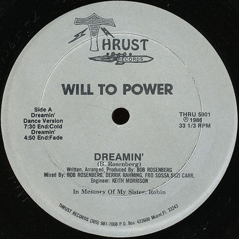 Will To Power - Dreamin' - VG- 12" Single 1986 USA - House