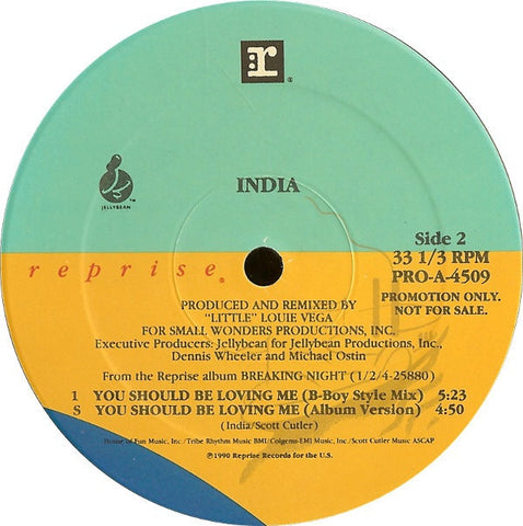 India ‎– You Should Be Loving Me - Mint- 12" Single Promo 1990 USA - House