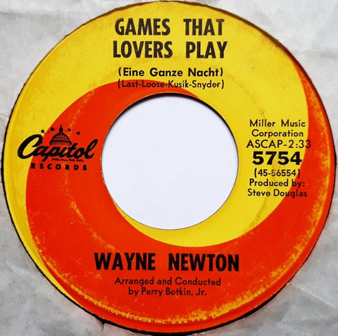 Wayne Newton ‎– Games That Lovers Play (Eine Ganze Nacht) - Mint- 7" Single Used 45rpm 1966 Capitol USA - Pop
