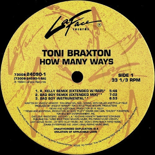 Toni Braxton ‎- How Many Ways / I Belong To You - VG+ 12" Single 1994 USA - Funk / Soul / R&B - Shuga Records