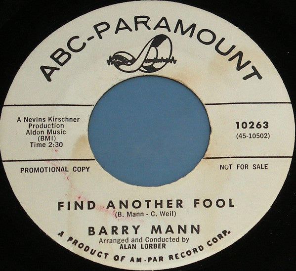 Barry Mann ‎- Little Miss U.S.A. / Find Another Fool - VG 7" Single 45 RPM 1961 USA Promo - Rock - Shuga Records
