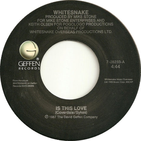 Whitesnake - Is This Love / Bad Boys - VG+ 7" Single 45RPM 1987 Geffen Records USA - Rock