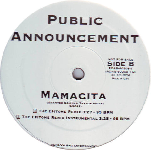 Public Announcement - Mamacita Mint- - 12" Single 2000 BMG USA - Hip Hop