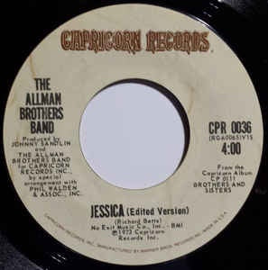 The Allman Brothers Band - Jessica / Come And Go Blues - VG+ 7" Single 45RPM 1973 Capricorn Records USA - Rock / Pop